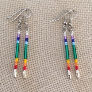 Handmade 2 Pair Earrings Multicolored Beads